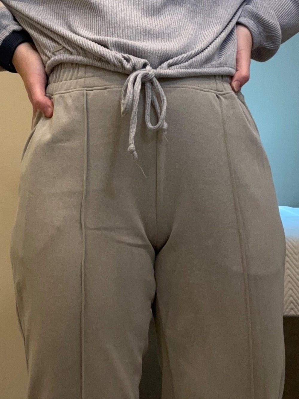 Tan Wide-Leg Trousers with Front Seam
